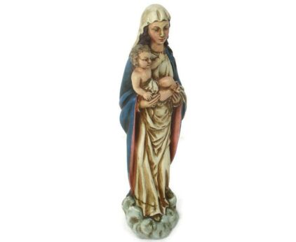 Art Deco Virgin Mary Madonna Infant Child Plaster Polychrome Tenderness Statue Signed Guelfi