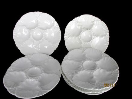Set of 6 French Oyster Plates Porcelain Faience White Stylish French