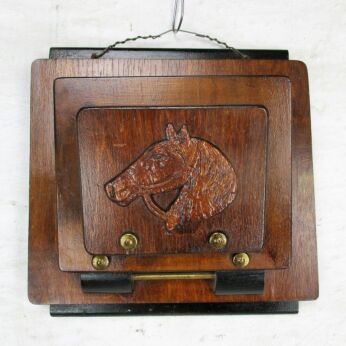 Vintage Wood Magazine Newspaper Basket Rack Wall Mount Hanging Horse HTF