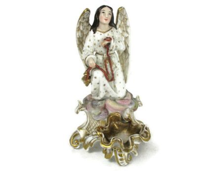 Antique Gorgeous Vieux Old Paris Porcelain Holy Water Font Angel Stunning Vessel