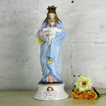 Antique Porcelain Bisque Statue Virgin Mary Our Lady Infant Child Soft Pastel