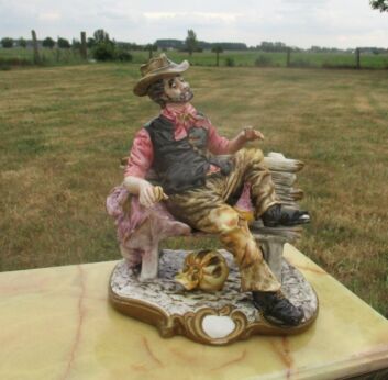 Vintage Large Capodimonte Figurine Hobo Drunk Enjoying Life Old Man Signed