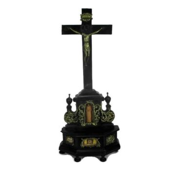 Antique Standing Crucifix with 3 relics Apostle Peter, True Cross, Virgin Mary