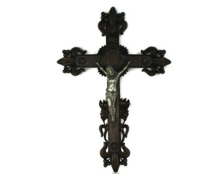 Impressive XL Hand Carved Wood Oak French Hanging Ornate Crucifix Jesus Christ