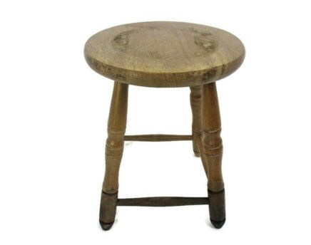 Vintage Hand Carved wood Milking Stool crutch Pedestal Table Farmhouse Barn Country Style