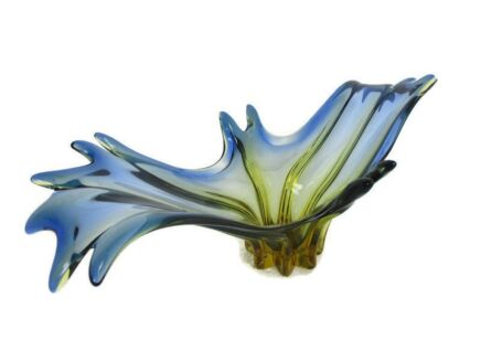 Large Beautiful Art Glass Centerpiece Bowl Fruit Dish  blue Brown  Murano Italy Italian Gorgeous