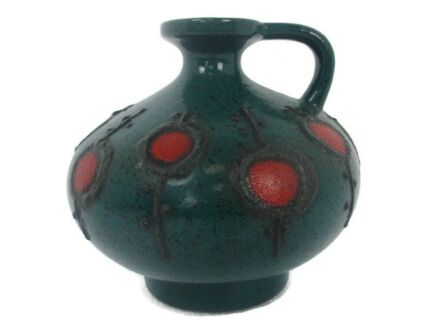 Funky Vase Pitcher Ewer Ceramic Mid Century Modern  Green Red  Abstract