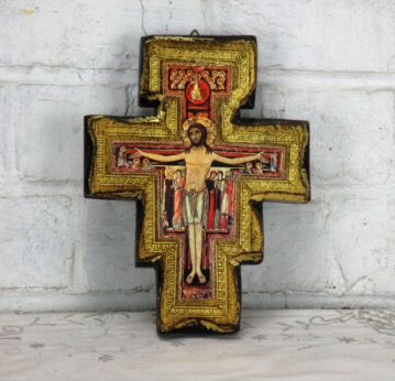 San Damiano Crucifix Jesus Christ Saints IHS Nazaret Jesus of Nazareth Wood Rare