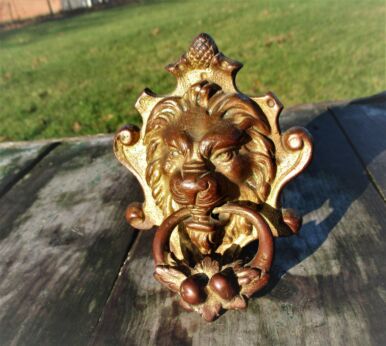 Vintage Small Brass Door Knocker Lions Head Architectural Reclaimed Lovely