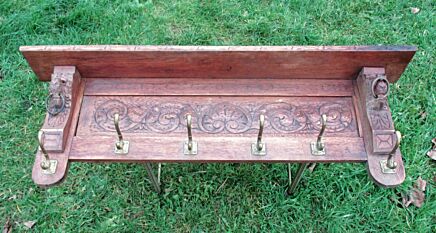 Antique Carved Wood Coat Rack Wall Rack Hanger 6 Hooks Lion Heads Rings