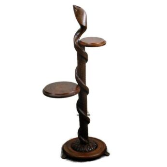 Gothic Snake Hand Carved Wood Pedestal Side Table Plant Flower Stand two tier