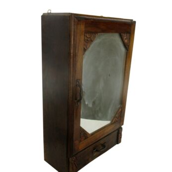 Art Deco Kitchen Apothecary Medicine Wall Bathroom Cabinet Hand Carved Wood 1920s