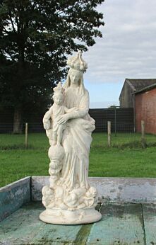 Vintage Virgin Mary Madonna with Child Plaster Statuette Chalk Angels White