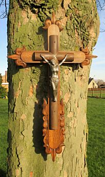 Stunning Vintage X Large Wood Iron Hanging Crucifix Cross Jesus Christ 39.37"