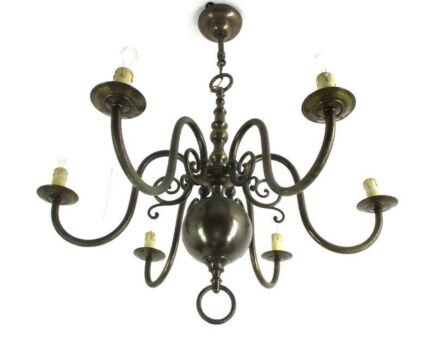 Flemish Dutch Chandelier 6 Arm Lights Bronze Country Farmhouse Style Vintage