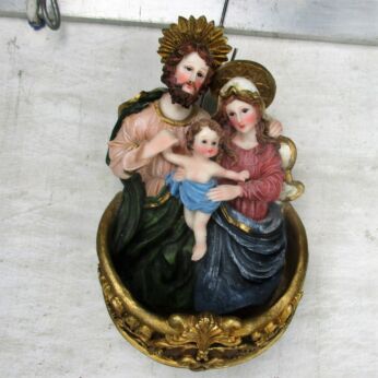 Large Vintage Holy Water Font Resin Holy Family Polychrome Virgin Wall Hanging