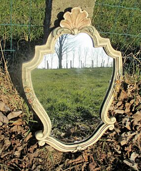 White Crackled Crackelé Mirror Resin Frame Flowers French Provincial Style
