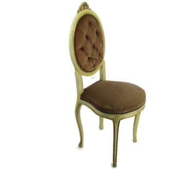 Parlor Chair French Provincial Hobnails Pink Fabric Ornate Carved Wood