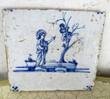1800 Antique Delft Tile Dutch Blue White Jesus Christ Zaccheus Religious HTF