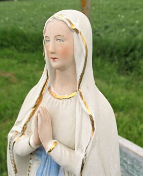 Antique French Porcelain Figurine Lourdes Virgin Mary Madonna statuette 12.20"
