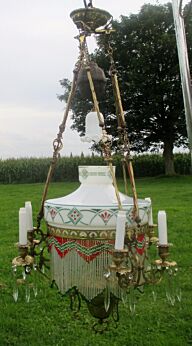 Antique French Art Nouveau Oil Chandellier  6 Candle Holder Sticks  Brass Gorgeous