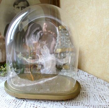 Antique Oval Hand Blown Glass Globe Dome Taxidermy Steampunk 13.8"