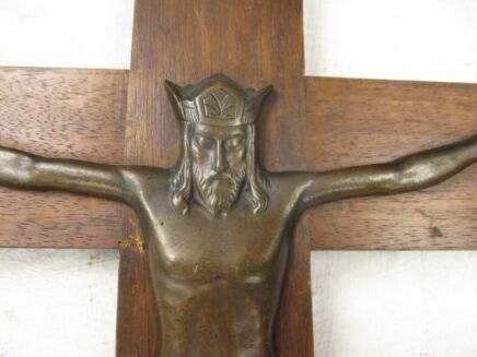 Large Art Deco Bauhaus hanging Wall Crucifix Wood Brass Corpus Jesus Christ HTF