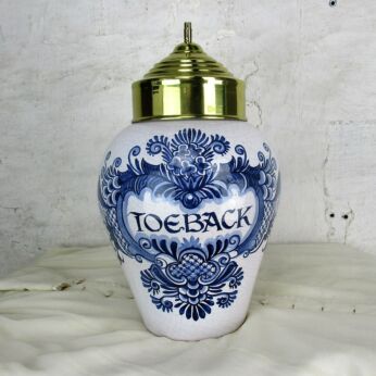 Tobacco Jar Humidor Canister Ceramic Porcelain Delft Blue White Toeback Vintage