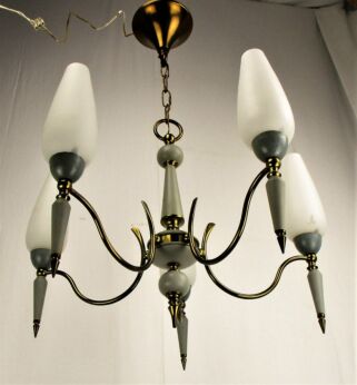 1950s Vintage Italian Chandelier era Stilnovo Hollywood Regency 5 arms Lights