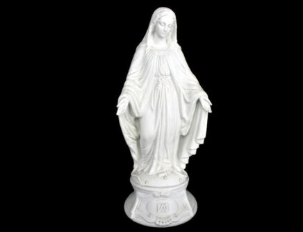 French Antique 1900 Bisque Statue Virgin Mary Our Lady Madonna Open Arms treading on Snake Exquisite 13.38"