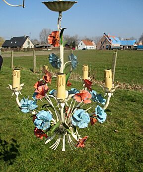 Vintage Lovely Tole Flowers Chandelier Multi Color Shabby chic Italian