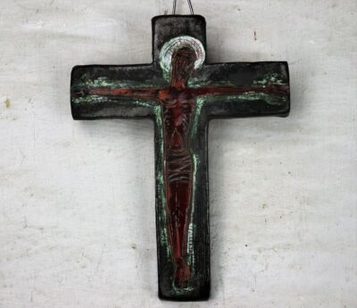 Large Mid Century Modern Ceramic Modernist Crucifix Era Perignem Amphora