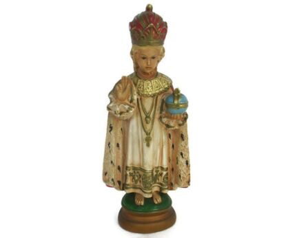 Statue Infant of Prague Infant Jesus Santo Nino Plaster Collector 30s 14.37"