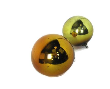 2 Witch Witches Balls Brown Amber Yellow antique Mercury Glass Protection