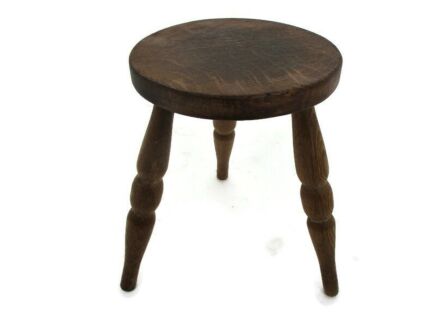 Vintage Hand Carved wood Tripod Milking Stool Bobbin Legs Pedestal Table Plant Flower Bonsai Stand Side Table Barn Country Style