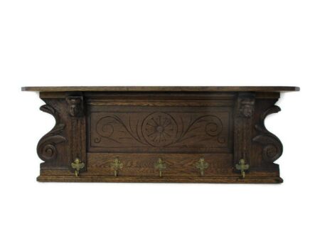 Hand Carved Wood Wall Shelf Coat Hat Kitchen Rack Breughel Figurines Gorgeous