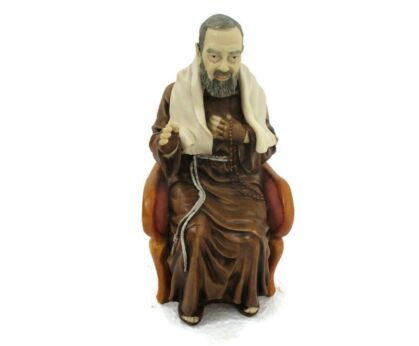 Statue Figurine Padre Pio Pietrelcina Sitting Resin Malsiner Polychrome Christianity Rare Collector 7.08"