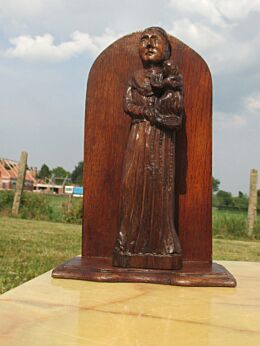 St Anthony of Padua with Jesus Carved Wood on Holder Signed Ades folk art Europe