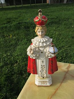 Large Antique Child Jesus Statue Painted Ceramic Infant of Prague Statue 11.8"