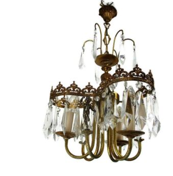 Chandelier Angels Cherub Putti Ornate Brass Crystal Prisms Hollywood Regency WOW