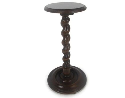 Hand Carved Ornate Wood Barley Twist Pedestal Display Side Table Plant Stand