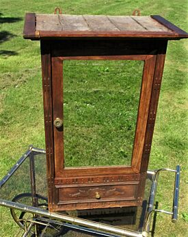 Antique Carved Massive Oak medicine bathroom Cabinet Beveled mirror Crocodile