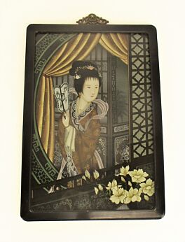 Vintage Chinese Reverse Glass Painting Scroll Lady