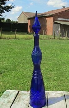 Vintage Stunning Cobalt Blue Glass Genie Bottle Decanter Face of Woman 26.06"