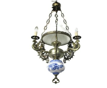 Gothic Dragons Delft Blue White Porcelain chandelier Lampe Belge 4 Lights WOW