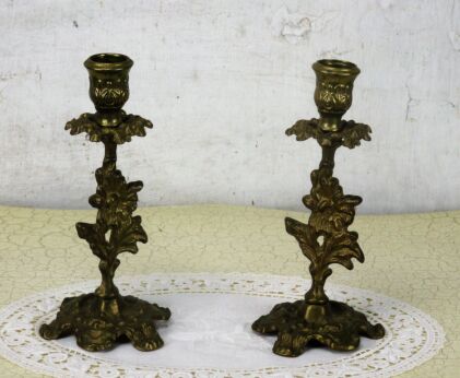 Vintage Antique Small Couple Pair Ornate Candle Holders Decorative 7.48"