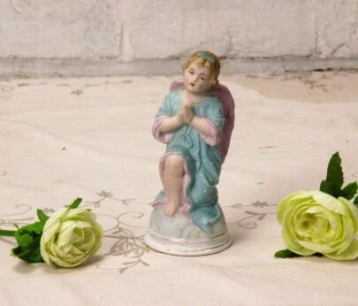 Lovely Small Statue Figurine Polychrome Porcelain Angel Praying