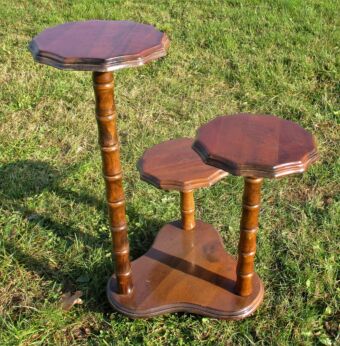 vintage 3 Tier Bamboo Style wood Pedestal Display Table Plant Stand