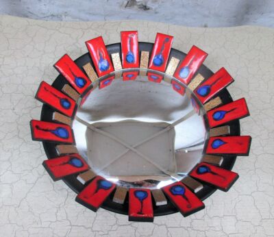 Ceramic Tiles Starburst Sunburst Wall Convex Mirror Mid Century Modern Pop Art