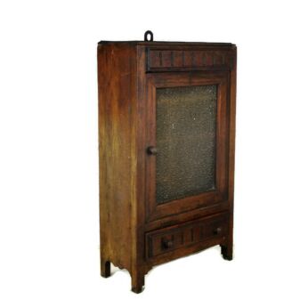 Vintage Oak Medicine Bathroom Standing Cabinet Apothecary Bubbled beige Glass